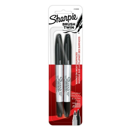 Sharpie Brush Twin Tip Permanent Markers, 2-Pen Black Set
