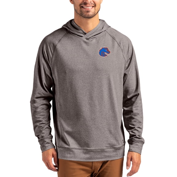 Men's Cutter & Buck Heather Charcoal Boise State Broncos Primary Logo Adapt Knit Raglan Pullover Hoodie