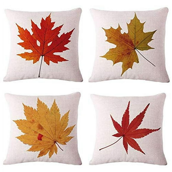 RYLABLUE Ensemble de 4 Taies d'Oreiller Feuilles d'Érable Automne Rouge Jaune Tombé Action de Grâce Housse de Coussin Décoration Maison