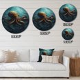 thumbnail image 4 of Designart "Octopus Under the Sea in Brown and Blue" Animals Octopus Metal Round Wall Art, 4 of 5