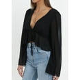 thumbnail image 3 of Roaso Women's Deep V Neck Crop Top Chiffon Ruffle Hem Blouse See Through Tie Front Shirt, 3 of 6