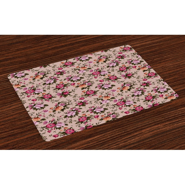 Flower Placemats Set of 4 Floral Pattern with Roses Twig Warm Colors
