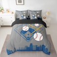 thumbnail image 2 of Homewish Modern Ball Sports Bedding Comforter Set 7 Pieces for Boys, Grey Blue Baseball Full Bedding Set, Chic Abstract Ombre Reversible Fitted Sheet Flat Sheet, Microfiber Bedroom Decor, 2 of 7