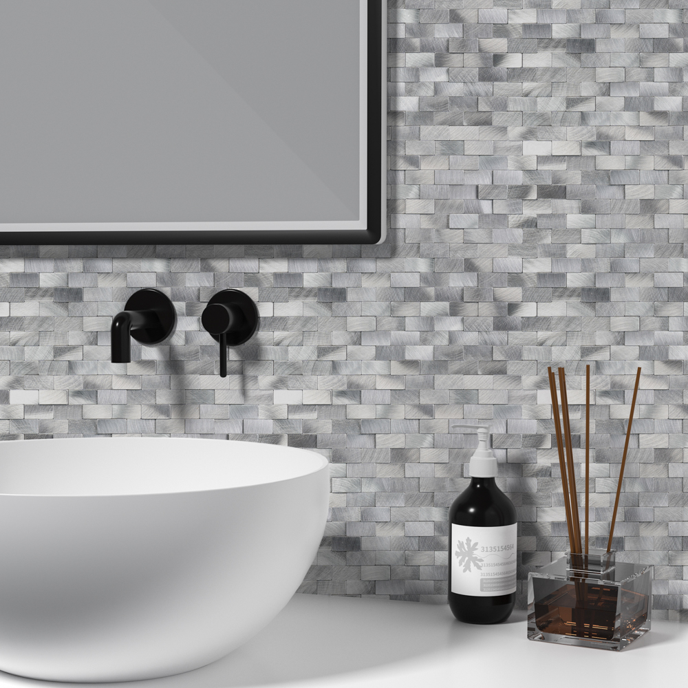 10pieces Striped and long-shaped Self-Adhesive Aluminum Composite Mosaic Peel-and-Stick Tiles No Grout, Easy DIY Backsplash & Accent Wall – Scratch, Splash & Heat-Resistant Metal Finish 11.8"x11.7"