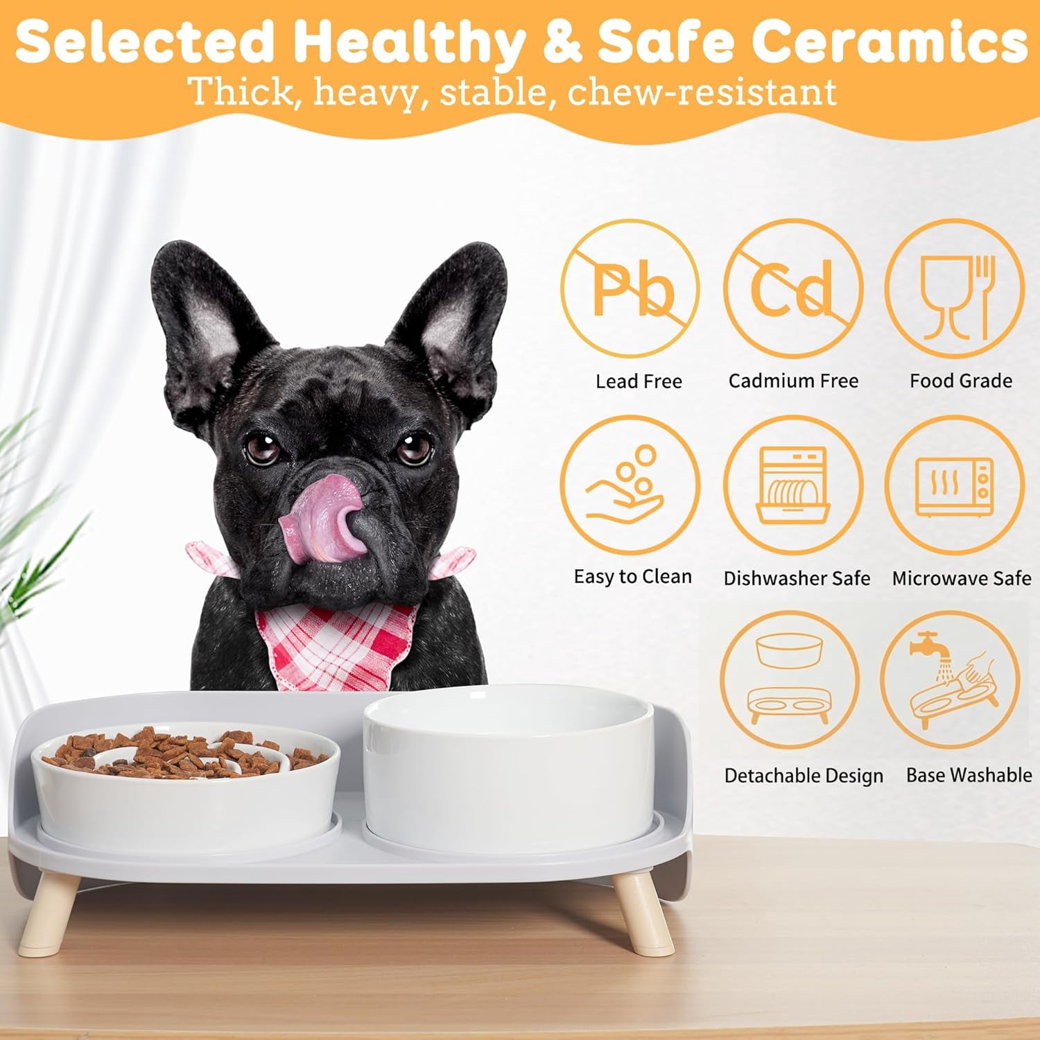 Elevated Ceramic Dog Bowl Set with Stand - Slow Feeder Raised Pet Dishes for Small and Medium Dogs