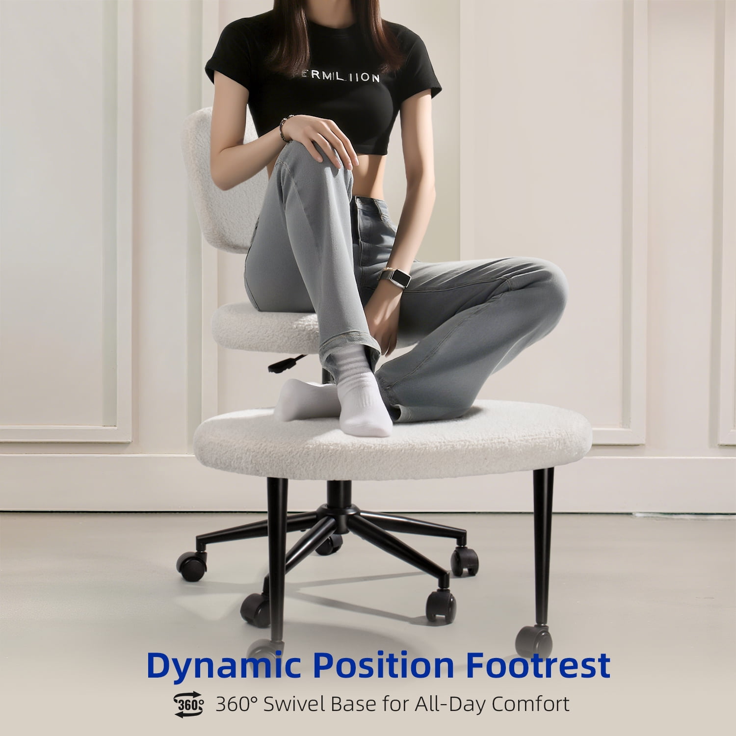 Waleaf Cross Legged Office Chair Swivel, Ergonomic ADHD Desk Chair with Wide Seat, Heavy Duty Boucle Yoga Meditation Chair for Adult