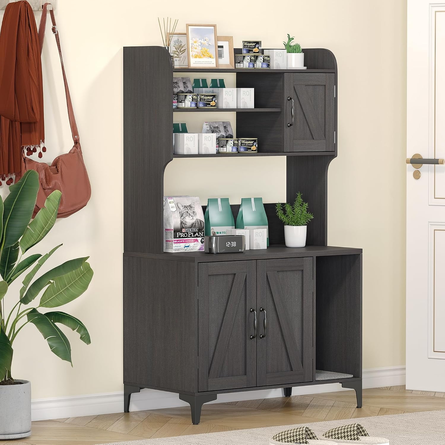GAOMON Hidden Cat Litter Box Furniture with Storage, Enclosed Cat Litter Cabinet with Shelf, Multi-Functional Cat House for Living Room or Bedroom, Walnut