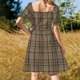 thumbnail image 5 of Vestido de manga corta a cuadros escoceses Dark Academia en negro, beige y marrón, vestidos de mujer para mujer, vestidos de verano para mujer, 5 of 7