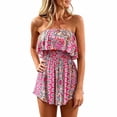 thumbnail image 3 of Shadoumai Women Off Shoulder Romper Strapless Floral Print Striped Beach Shorts Jumpsuit, 3 of 10