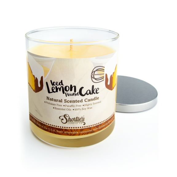 Iced Lemon Pound Cake Scented Natural Soy Candle, Essential Fragrance Oils, 100% Soy, Phthalate & Paraben Free, Clean Burning, 9 Oz.