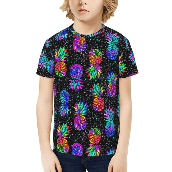 Rainbow Pineapple Kids T-Shirt 3d Printed Graphic T-Shirts Boys And Girls Short Sleeve Shirts For Youth Kids X-Small
