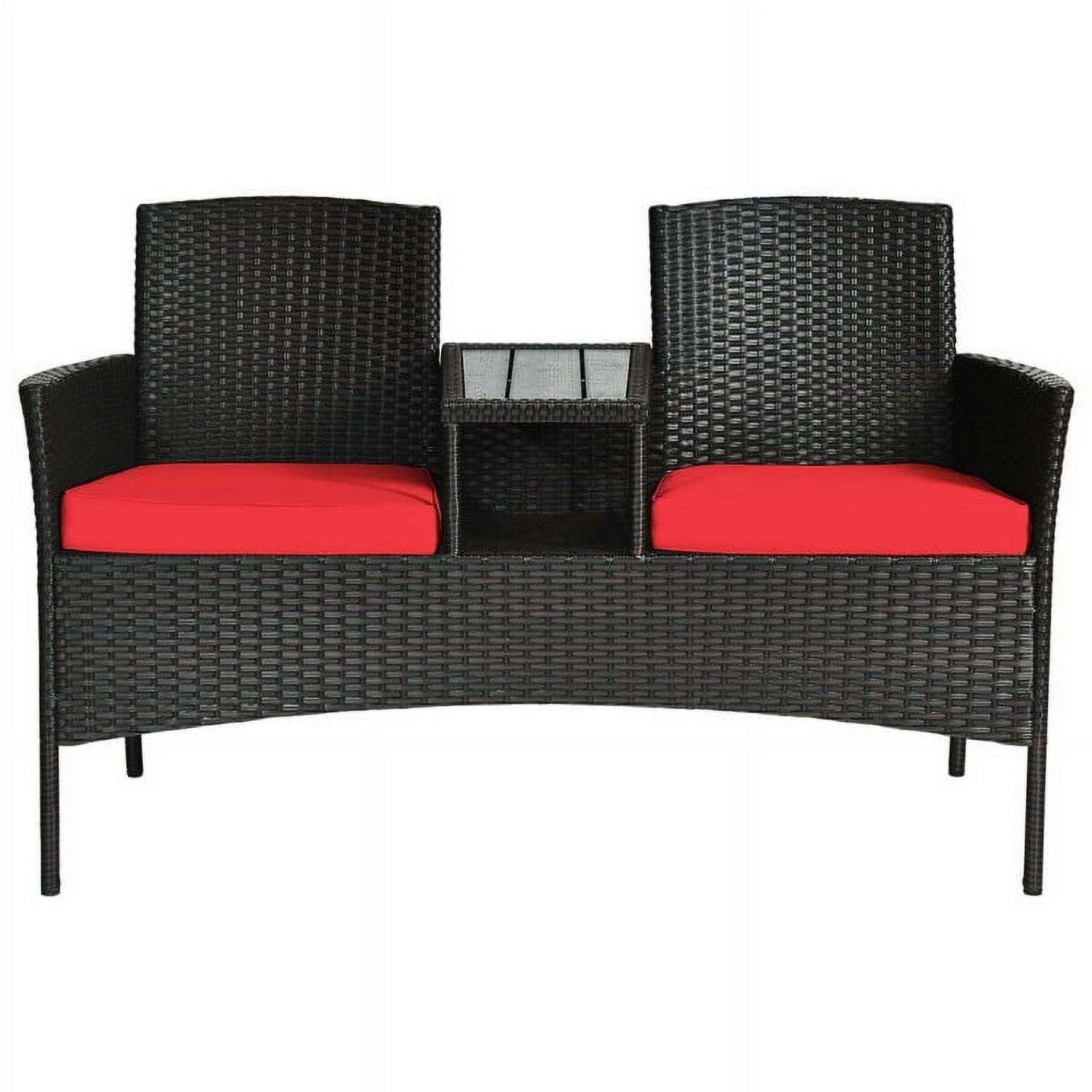 Aimee Lii Modern Patio Conversation Set with Built-in Coffee Table and Cushions, Balcony Chair, A-Red