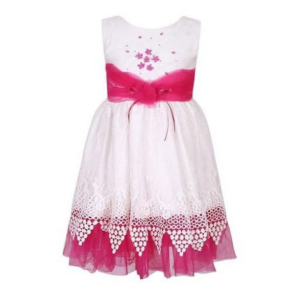 Little Girls Fuchsia White Flower Sash Bridal Party Dress 4