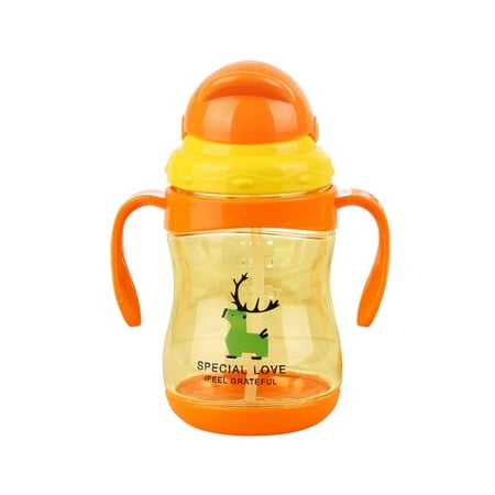 300ML Baby Straw Cup, Infant Feeding Sippy Cups With Handles Cute Water Drinking Learning With Straw Leak Proof Anti-flatlence Removable