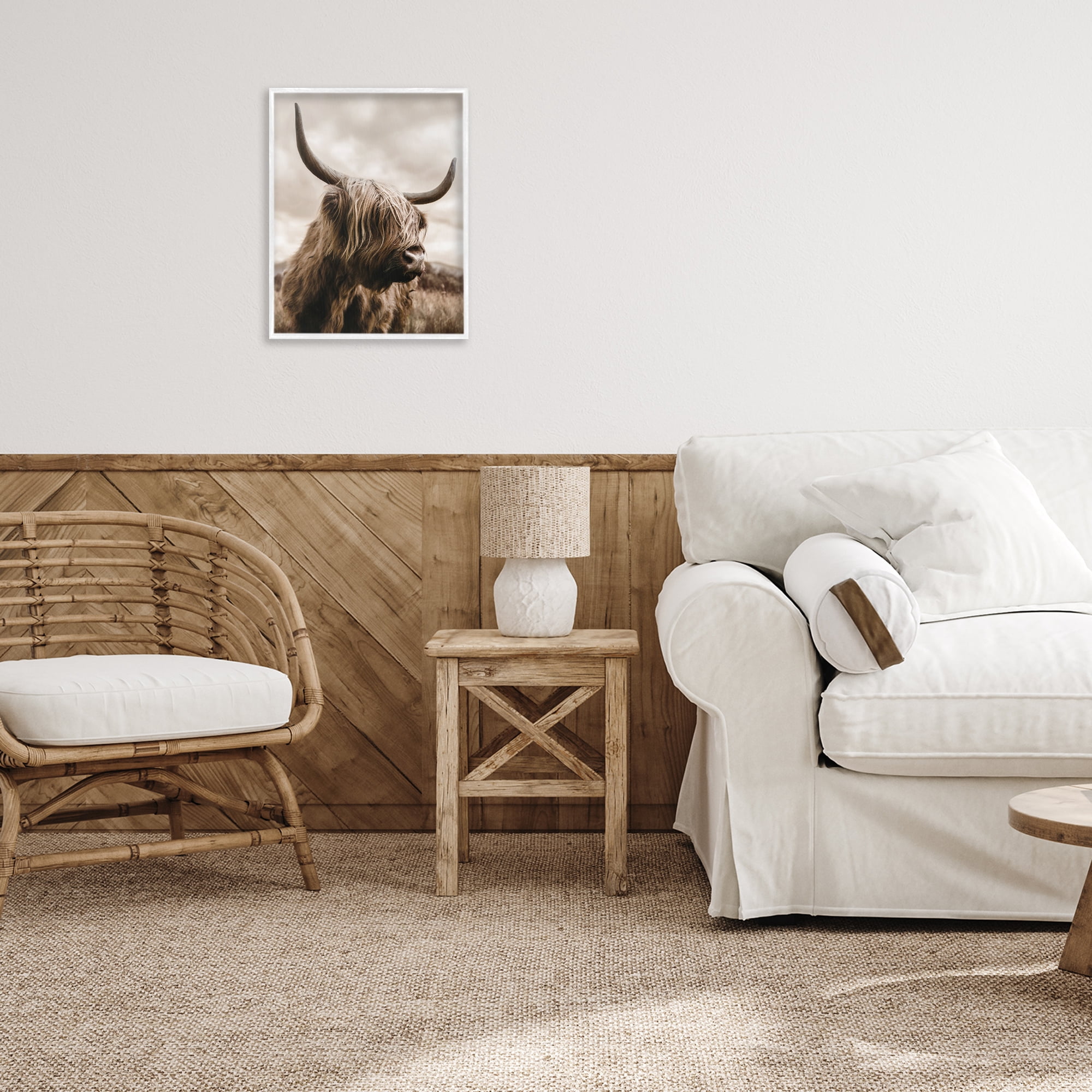 Stupell Industries Highland Cow on Windswept Moor White Framed Giclee Art, design by CAD Designs