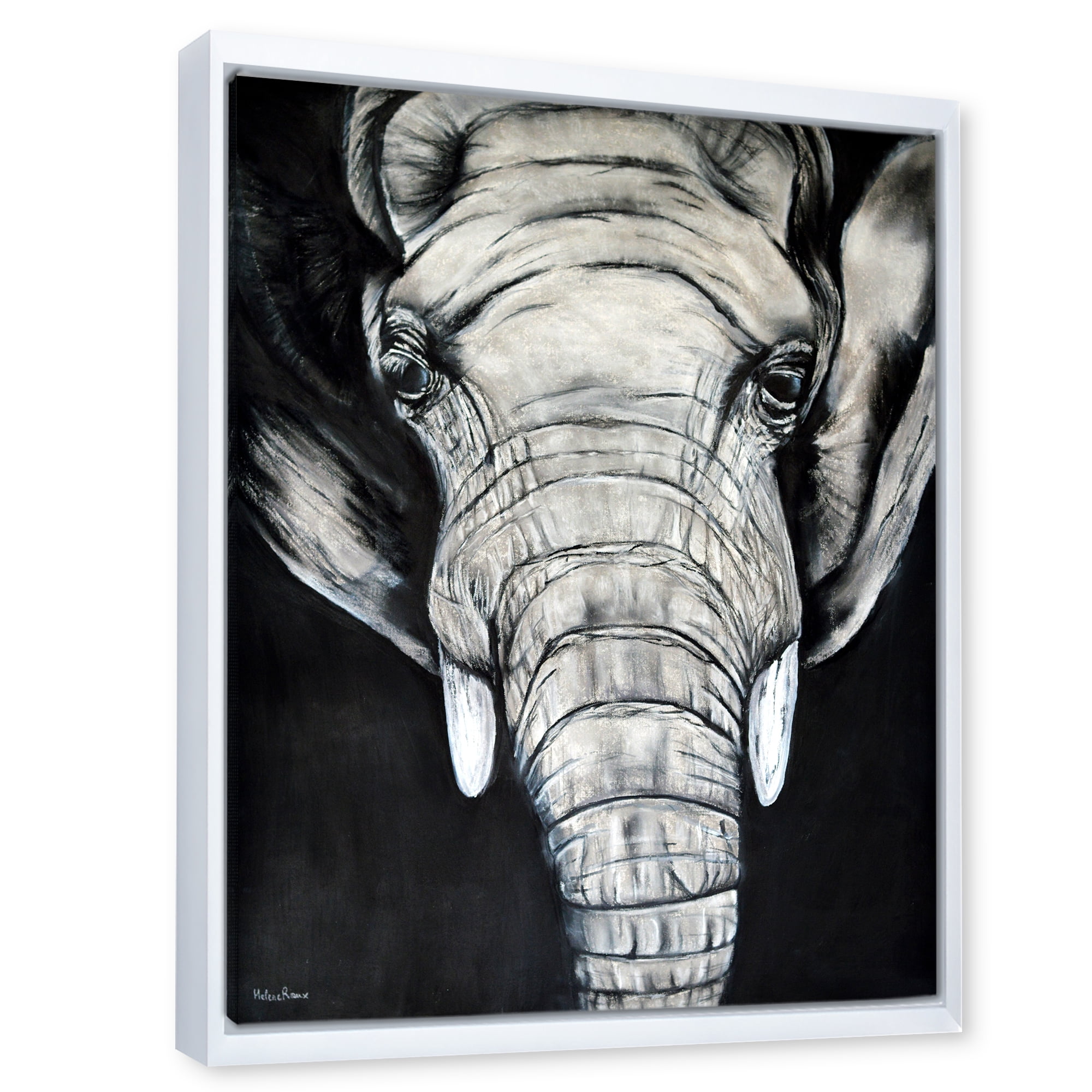 The Close Up Portrait Of An African Elephant 30 in x 40 in Framed Painting Canvas Art Print, by Designart