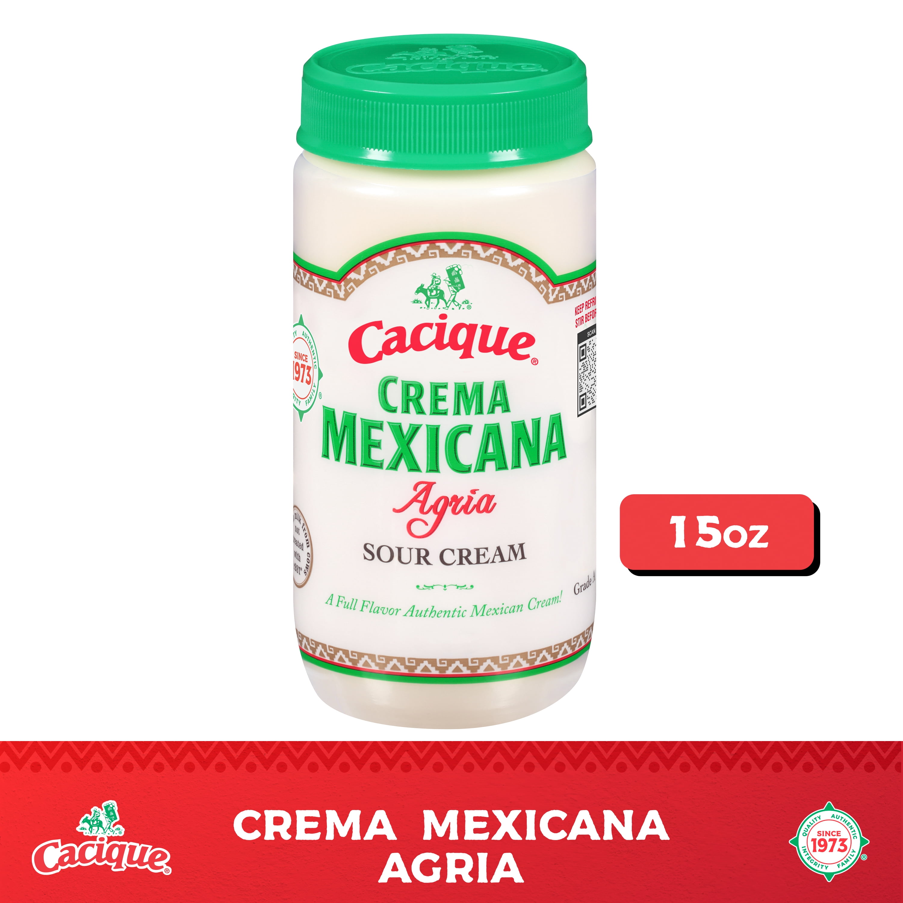 Cacique Crema Mexicana Agria, Sour Cream, 15 oz Jar (Refrigerated)