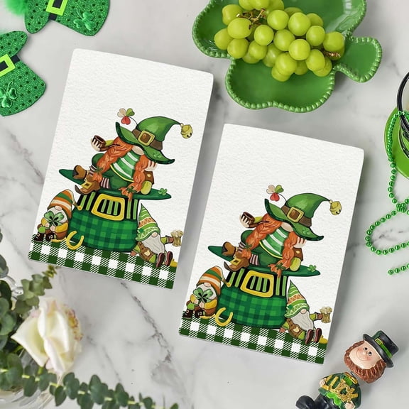 St Patricks Day Kitchen Dish Tea Towel Decoration, Decorative Bathroom Hand Decor, Holiday Shamrock Gnomes Bath Towels, Spring Winter Green Home Decor, Saint Patrick's Day Paddy's Day Paddys