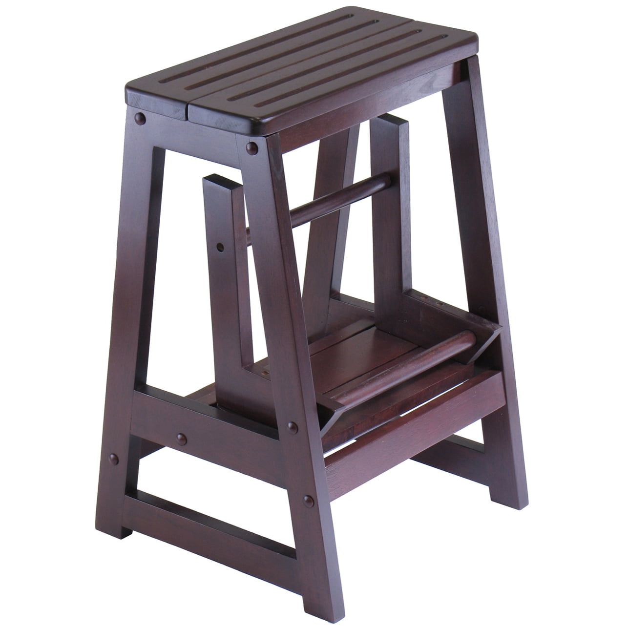 Winsome Home Indoor Living Room Double Step Stool 18.5 L x 15 W x 21.5 H Finished in an Antique Walnut Hue For an Elegant Look 