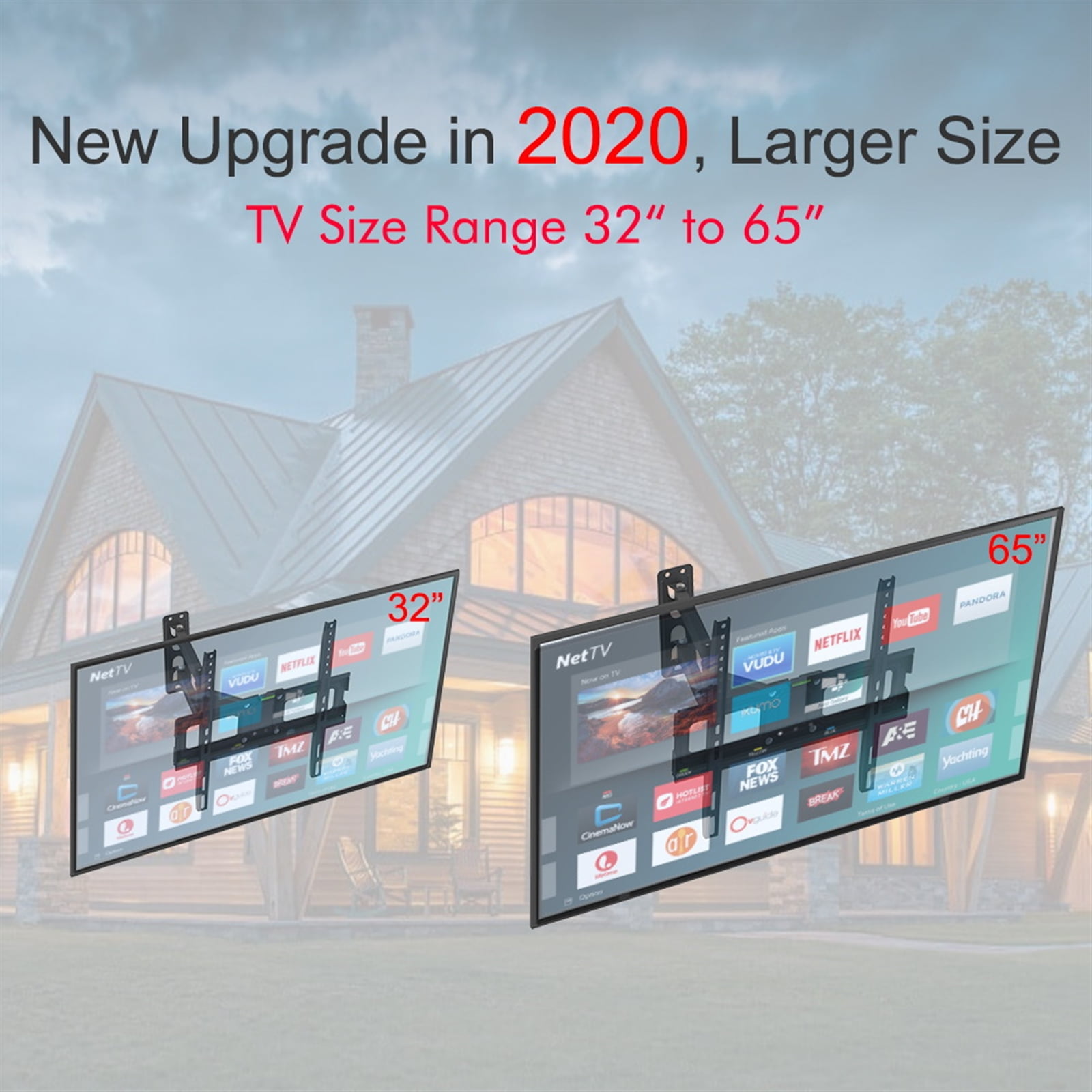 Single Arm TV Wall Mount for 32 to 65 Inch TVs Low Profile Small Base Full Motion Articulating Bracket Tilt Swivel Extend Max Load 77 lbs for Living Room Bedroom Gaming Setup Space Saving