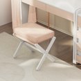 thumbnail image 3 of BAMBOOHOMIE Makeup Vanity Stool, Foldable Foot Stool for Vanity with Bamboo X Legs, Ottoman Foot Rest Chair with Small Padded, Modern Vanity Chair for Makeup Room Bedroom Living Room (Pink), 3 of 7