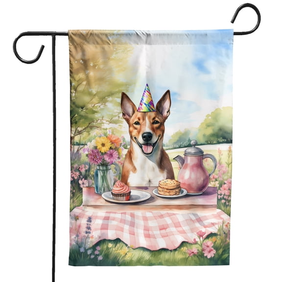 Happy Mother's Day Basenji with Sweets and Flowers at a Picnic Garden Flag 12x18in Double Sided African Barkless Dog Lover Outdoor Decor - 13005