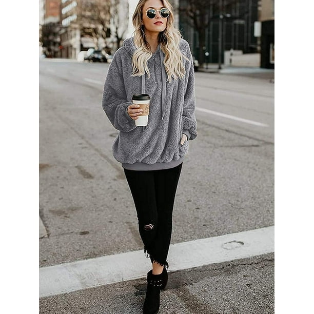 Fuzzy hoodies womens sale