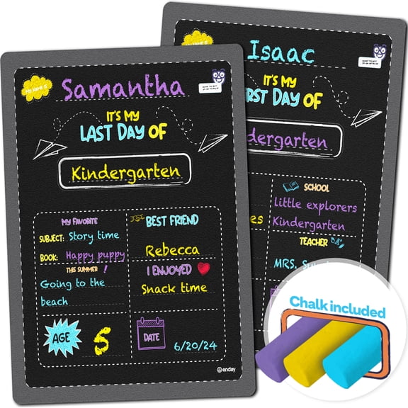 First and Last Day of School Board, 14” X 11” Double-Sided Back to School Signs, My First Day of School Chalkboard Sign for Kids, 1st Day of School Sign Preschool Kindergarten Photo Props - by Enday