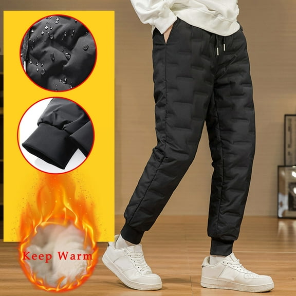 Miluxas Men's Warm Down Pants Packable Winter Snow Puffer Pant Thickened Fleeced Lined Quilted Ski Insulation Pants Trousers Black