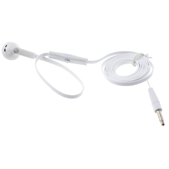 Flat Wired Headset MONO Hands-free Earphone w Mic Single Earbud Headphone Earpiece [3.5mm] [White] QAV for Samsung Galaxy Note8