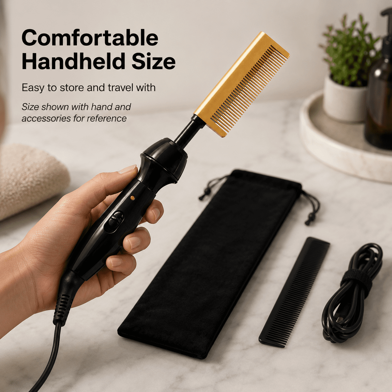 Ceramic Electrical Pressing Comb,Black & Gold