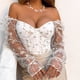 thumbnail image 4 of Top de moda para mujer con bordado de malla de retazos, top de manga larga de corte bajo, top de poliéster para mujer, 4 of 7