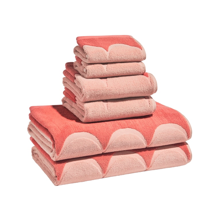 Beautiful by Drew Barrymore 6-Piece Scallop Bath Towel Set, Rose photo 2
