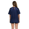 thumbnail image 2 of BEOEOSY Silk Pajama for Women Short Sleeve Satin Pj Set Two Piece Soft Sleepwear Loungewear,Navy Blue, M, 2 of 8