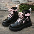 thumbnail image 4 of Womens Punk Ankle Boots Trendy Buckle Strappy Gothic Lug Sole Platform Lace up Mid Calf Booties Waterproof Leather Combat Boots, 4 of 7