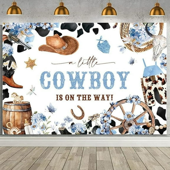 Cowboy Baby Shower Backdrop for Boys A Little Cowboy is On The Way Party Decorations Banner Floral Wild Western Rodeo Baby Shower Photography Background Banner Photo Booth Props