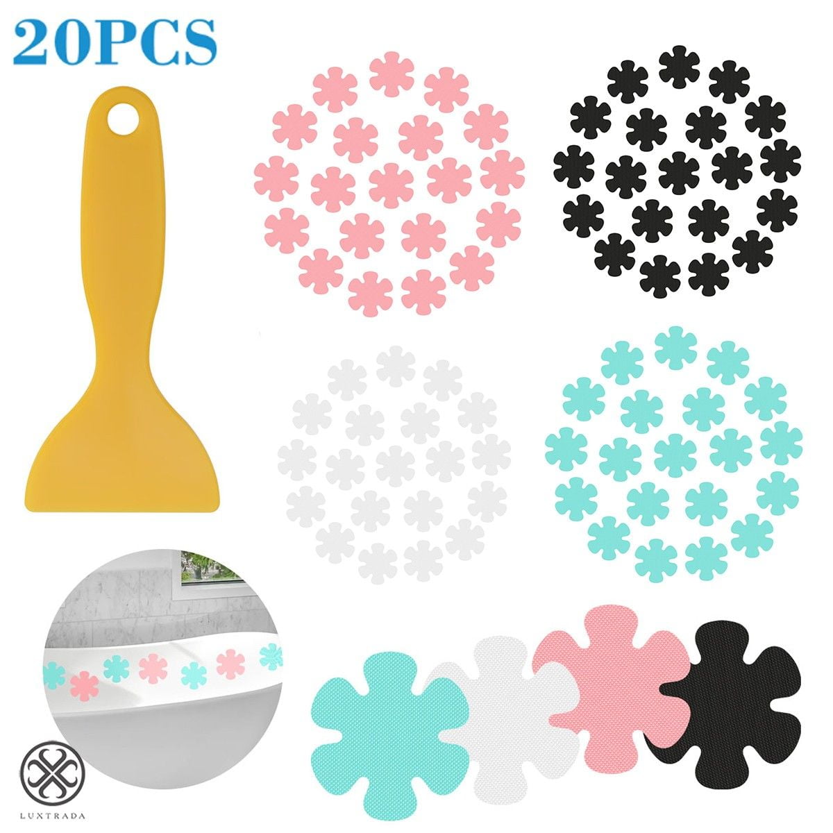 20Pcs Flower Safety Anti-slip Treads Adhesive Applique Tub Stickers Stair Decals 