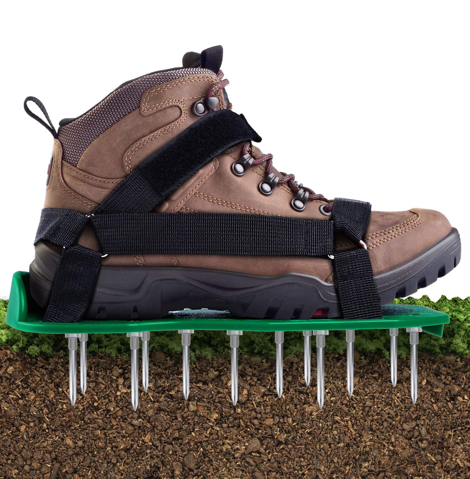 Universal Size Lawn Aerator Shoes,with 3 Adjustable Straps Aerator Spiked Sandals for Effectively Aerating Lawn Soil and A Healthier Yard Garden,Green