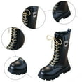 thumbnail image 6 of BOBOGOJP Girls Lace Up Riding Boots Mid Calf Combat Boots Fashion Waterproof PU Leather Side Zipper Punk Goth Boot Black for Size 12, 6 of 6