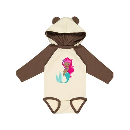 

Inktastic African American Mermaid Pink Hair Sea Star Gift Baby Girl Long Sleeve Bodysuit