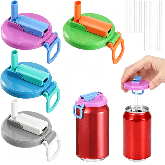 ACDANC 4 Pack Soda Can Lids with Straw,Reusable Can Covers for Soda to Keep Carbonation,Leak-Proof Carbonation Cap for 2.13" Standard Beer and Energy Drink Cans