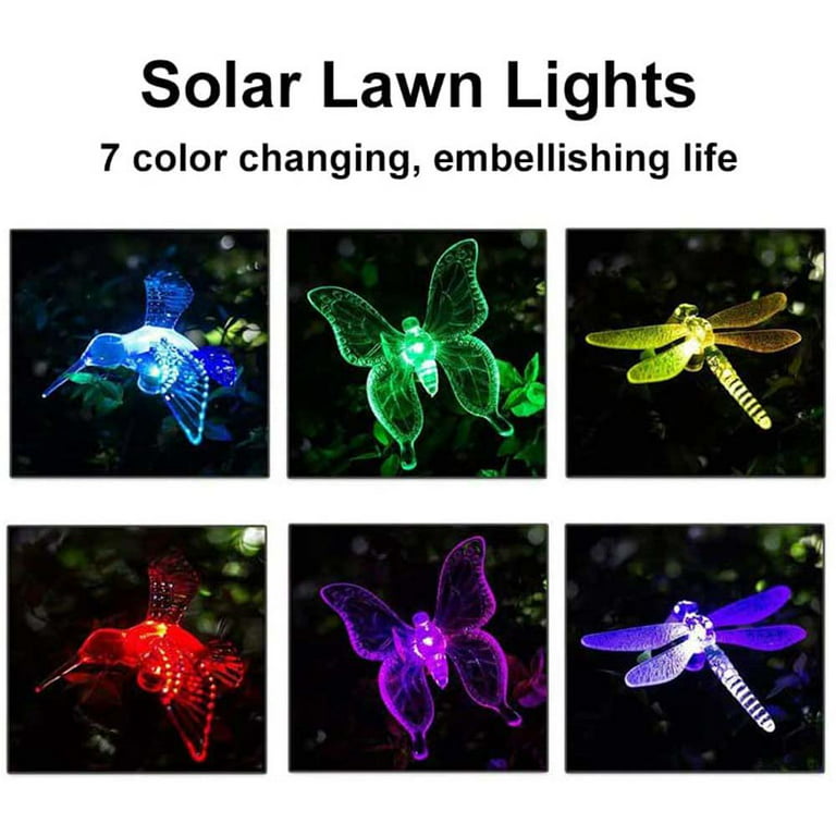 Polami [Set of 3] Garden Solar Lights Outdoor Stakes LED Color Changing  Decor Statues (Hummingbird,Butterfly,Dragonfly),Decorative Waterproof Lights  for Patio O…