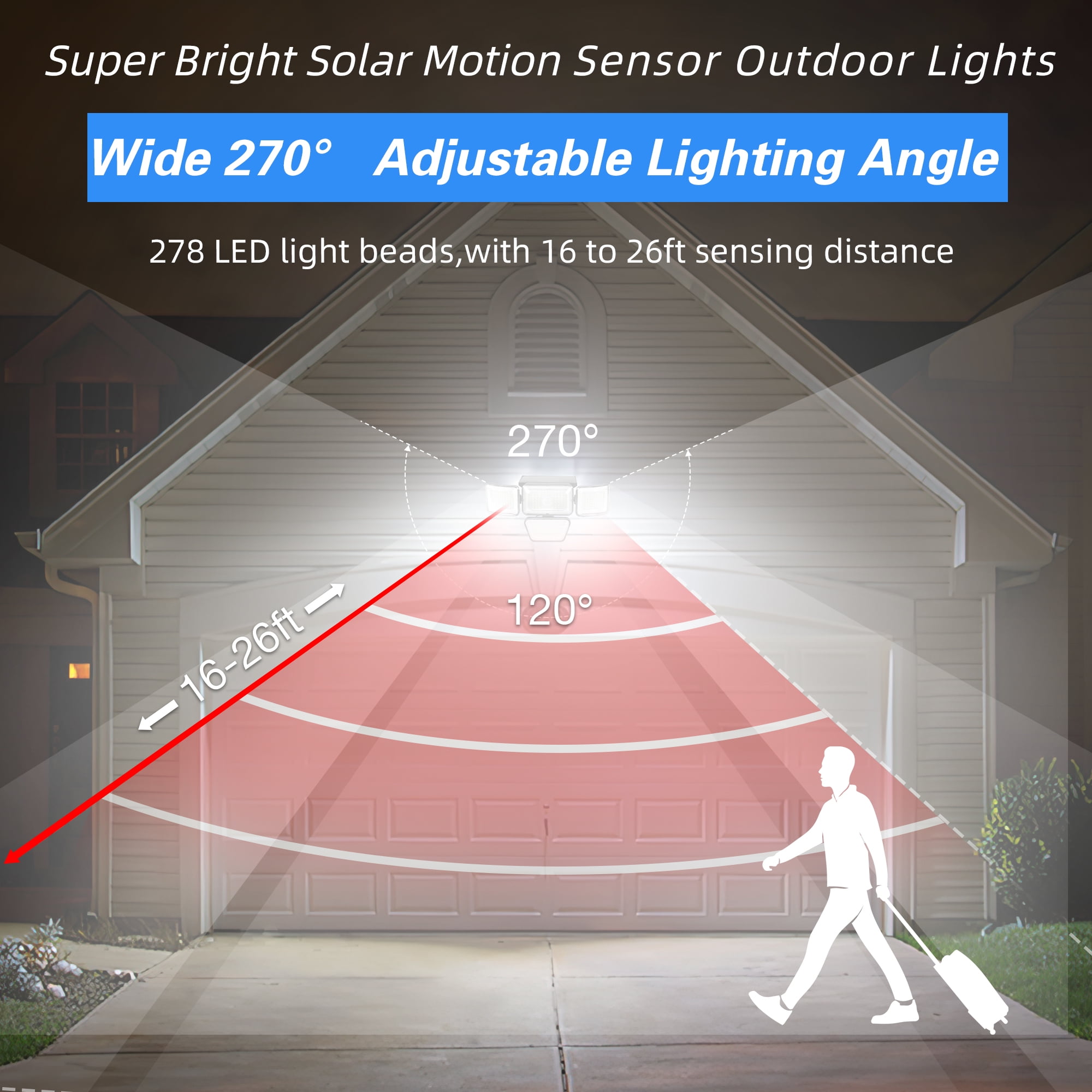 CHARKEE Outdoor Solar Lights,Solar Powered Security Flood Lights with Motion Sensor,4 Pack 3000LM 270°Adjustable for Outside Garage Porch Wall Garden