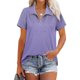 thumbnail image 2 of Blusa Cremallera Cuello en V Abertura lateral Color puro Casual Tops sueltos de manga corta para mujer, 2 of 6
