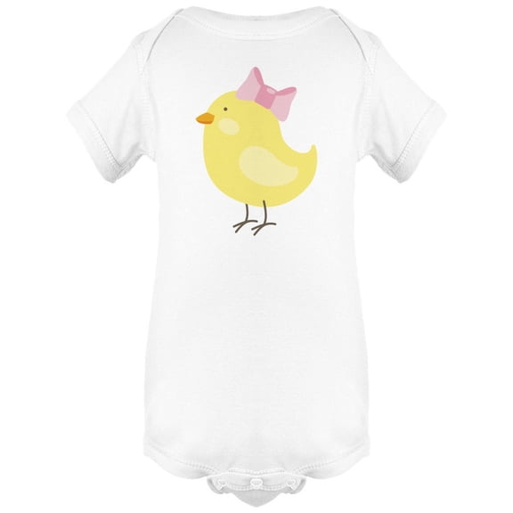 Yellow Chick Pink Bowtie Doodle Bodysuit Infant -Image by Shutterstock, Newborn