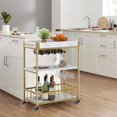 thumbnail image 4 of Bar Cart White Marble 3 Tiers Removable Storage Tray with Wine Rack & Wine Glasses Holder,Rolling Beverage Mobile Bar Serving Cart with Handle Wood and Gold Steels Home Kitchen Shelf for Party, 4 of 9