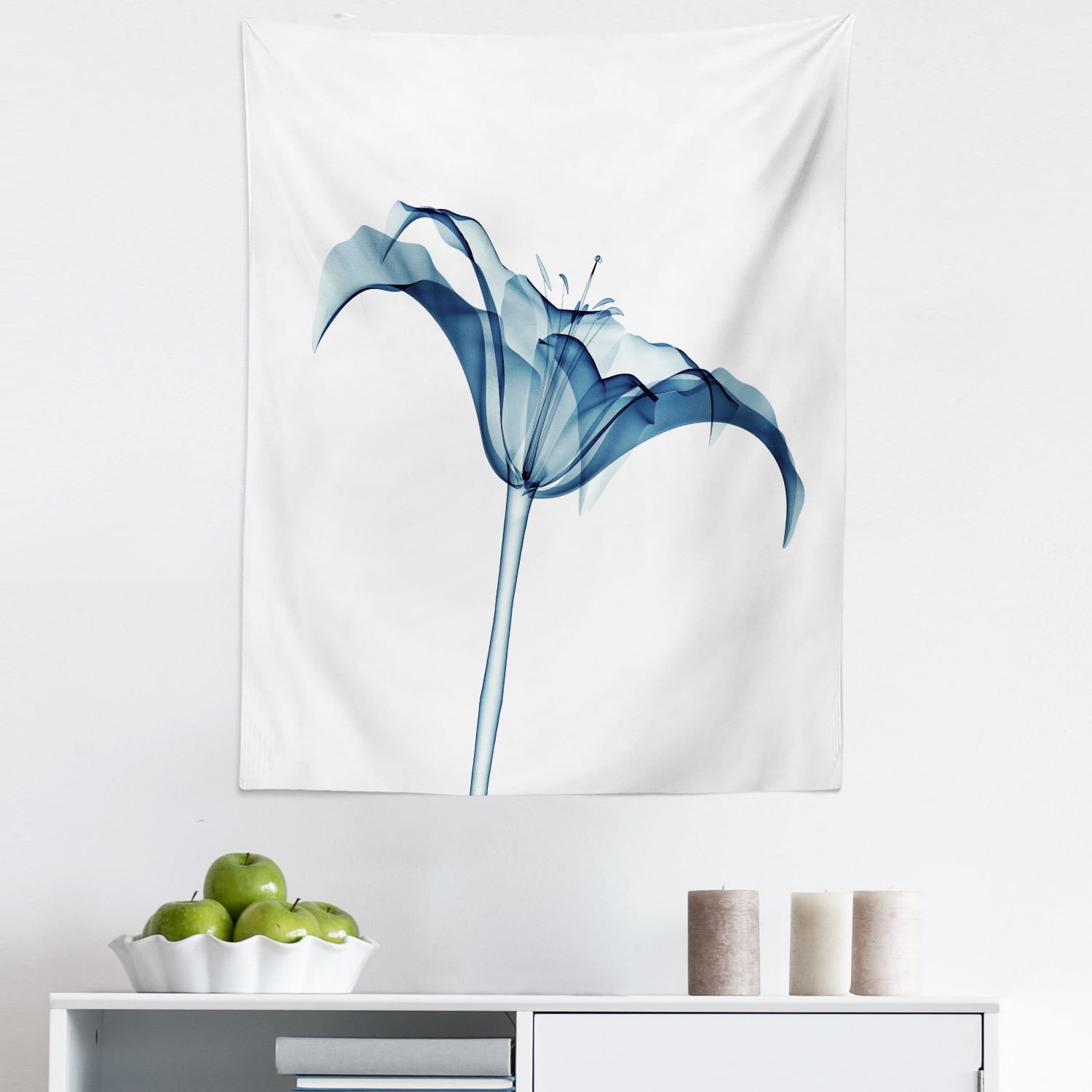 Flowers Tapestry, Modern Theme Illustration of Xray Style Lily Bloom on ...