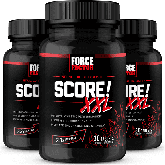 Force Factor SCORE! XXL, Nitric Oxide Booster for Men with L-Citrulline, Horny Goat Weed & Tribulus for Libido, Stamina & Energy, 30 Tablets (3 Pack)