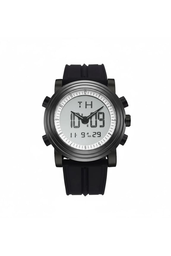 Adult, Teens 22 mm Stainless Steel Silicone Wristwatches, Silver, Black