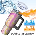 thumbnail image 5 of 40oz Tumbler with Handle and Straw, Vacuum Insulated Stainless Steel Travel Mug, Fits Car Cup Holder, Liquid & Marble Print, 5 of 6